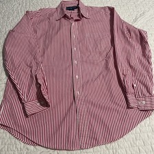 Polo By Ralph Lauren Dress Shirt Pink White Men's 16 1/2 L Striped Custom Fit