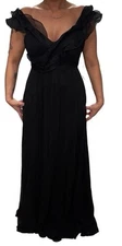 Teri Jon by Rickie Freeman Silk Formal Column Dress 4 Black Long Off Shoulder