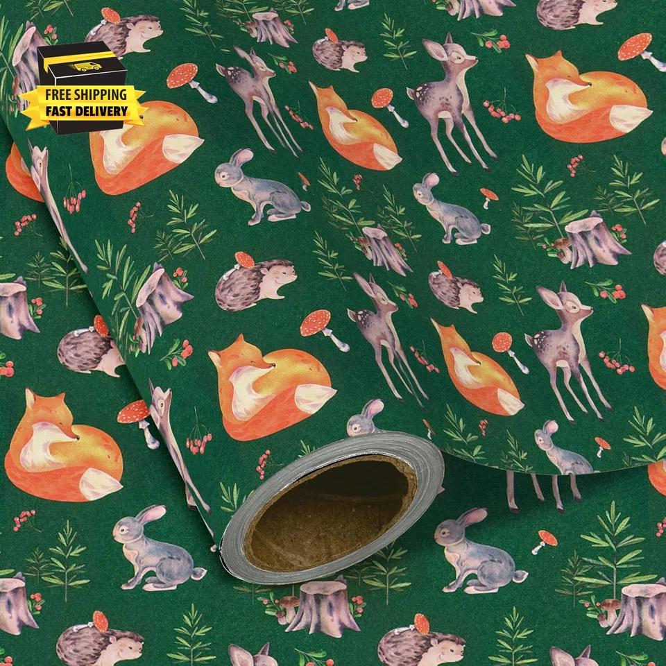 Kraft Woodland Christmas Wrapping Paper - Mini Roll - 17 Inch X 16.5 Feet - Wate - Image 2 of 4