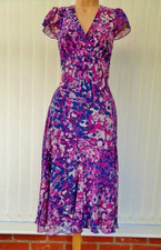 M&S PER UNA PURPLE MULTI CHIFFON GORED BIAS CUT 40