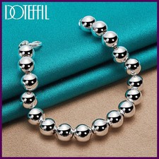 Silver 10mm Hollow Ball Beads Chain Bracelet For Woman.