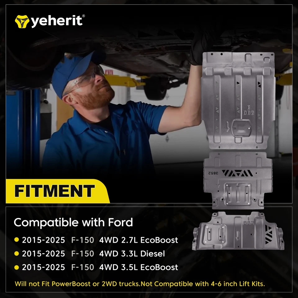 Full Skid Plate Package w/Front Transmission Skid Plate For 2015-2022 Ford F150 - Image 2 of 4