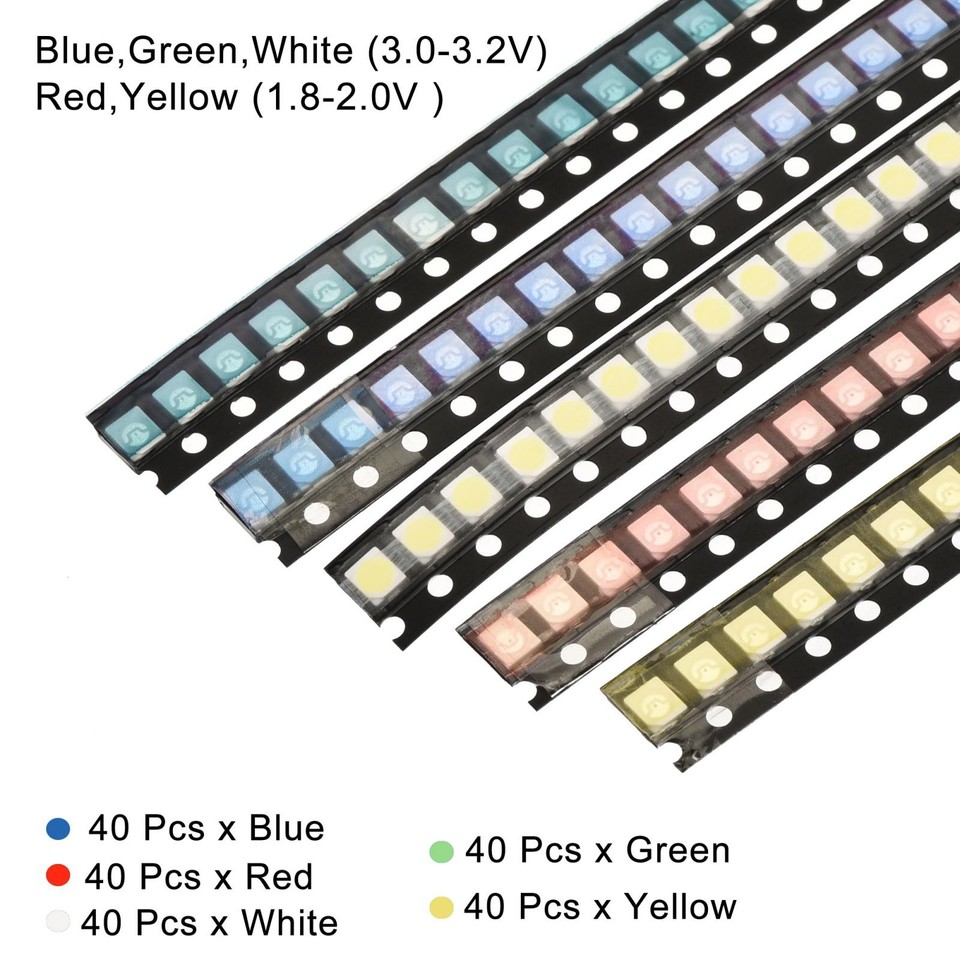 200Pcs 3528 Surface Mounted Devices LED Bulbs Light Emitting Diode Kit ...