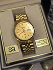 Seiko Gold Tone Vintage Steel Quartz Day/Date Wrist Watch, 5Y23-8A69 Box  1990