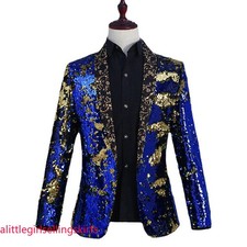 Men Stylish Shiny Coat Sequin Blazer Slim Suit Jacket Wedding Party Prom Jacket