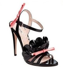 MIU PRADA Sky High Scallop Bow Patent Pump Sandals Shoes Black Pink 40-10-9.5 px