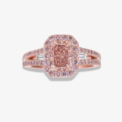 1 Ct Pink Radiant Lab Grown Diamond Halo Engagement Ring Rose Gold IGI Certified