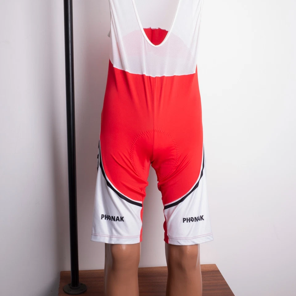 Culotte con tirantes de ciclismo de piel roja y blanca vintage NALINI para hombre talla 6 ~ Phonak Team Foto 3 de 4