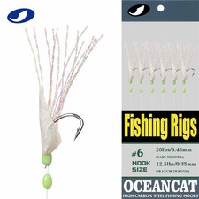 10 Packs Rainbow Fish Skin 6 Hooks Saltwater String Hook Fishing Lure Bait Rig