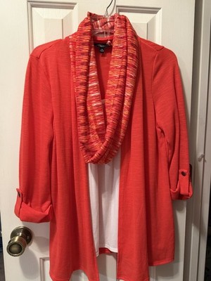 Notations Orange 2 Piece With Scarf Woman s Size Petite Medium Layered Top