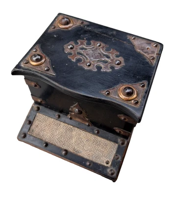 BOITE PYROGENE TABATIERE EN BOIS NOIRCI DECOR METAL ARGENTE NAP III - Photo 1/4