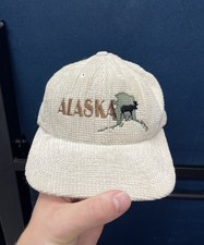 Vintage 90s Alaska Embroidered Corduroy Snapback Hat Made In USA Tan