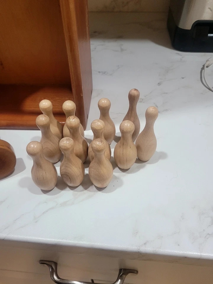 Vintage Wm. F. Drueke & Sons Wooden Game Of Skittles Wood Bowling Game Pins Tops - Image 4 of 4