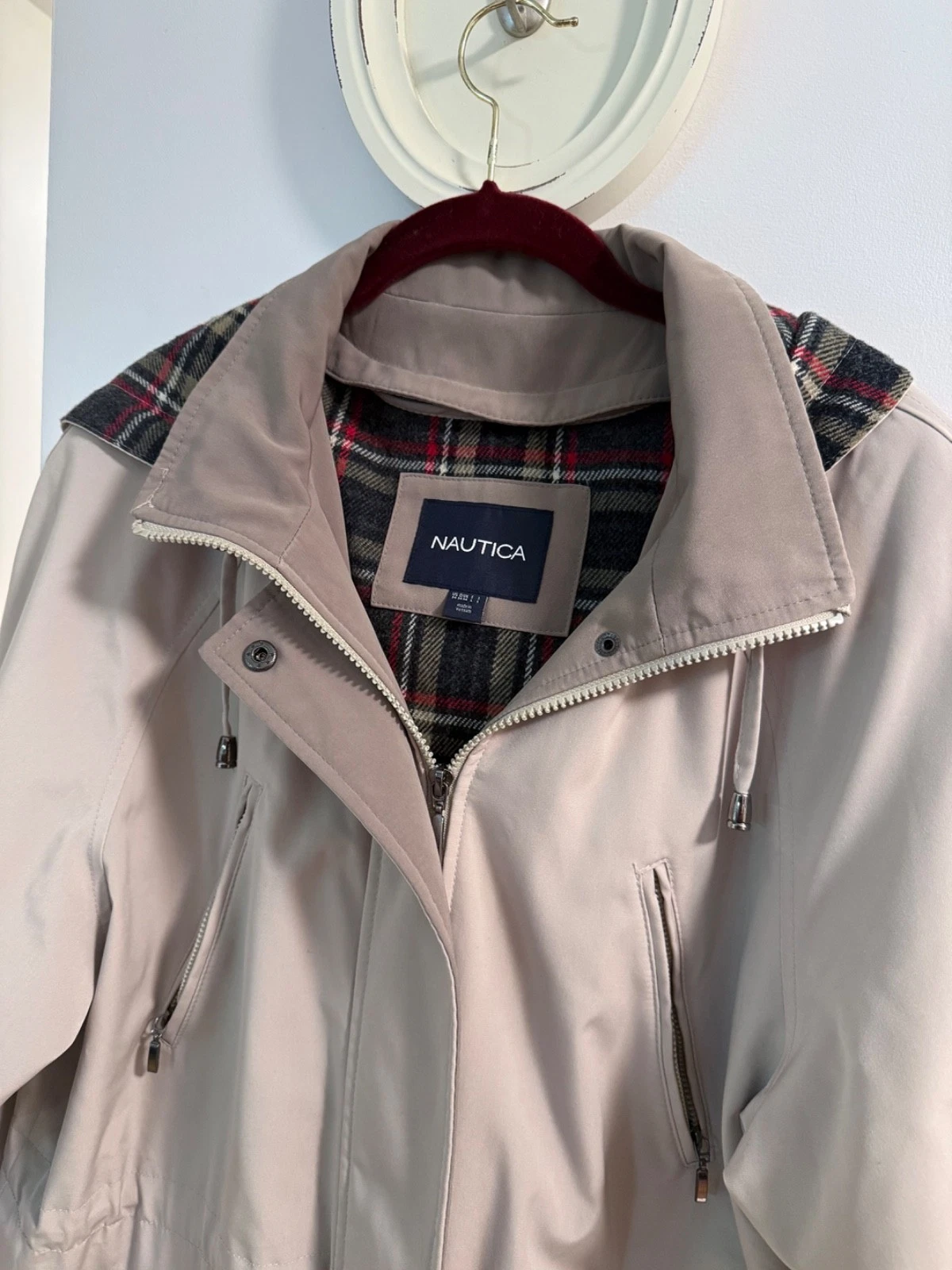Nautica Men's Medium Khaki Color Jacket With Removeable Hood And Lining
