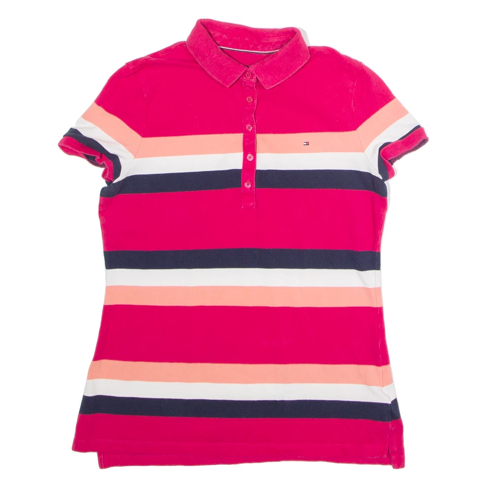 TOMMY HILFIGER Womens Polo Shirt Pink Striped M