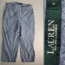 Lauren Ralph Lauren Linen Pants Womens Sz 12 Crop Wide Leg Pockets Chambray