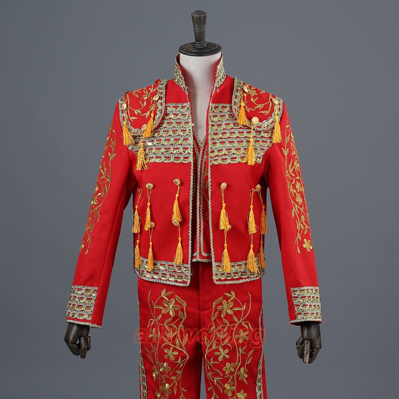 2 piezas Para Hombres Torero Español Matador Conjunto Borla Cosplay Disfraz Chaqueta Pantalón
