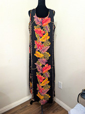 Ohana Fashion Hawaii Women’s XL Black Tropical Floral Hawaiian Maxi Dress