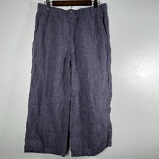 Eileen Fisher Organic Linen Pull On Crop Wide Leg Pants Womens Sz M Blue Purple