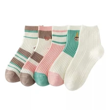 5 Pairs Women's Cotton Solid Color Breathable Wicking Stockings