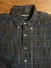 Vintage Ralph Lauren Big Shirt Size L Blue Green Plaid Button up Long Sleeve