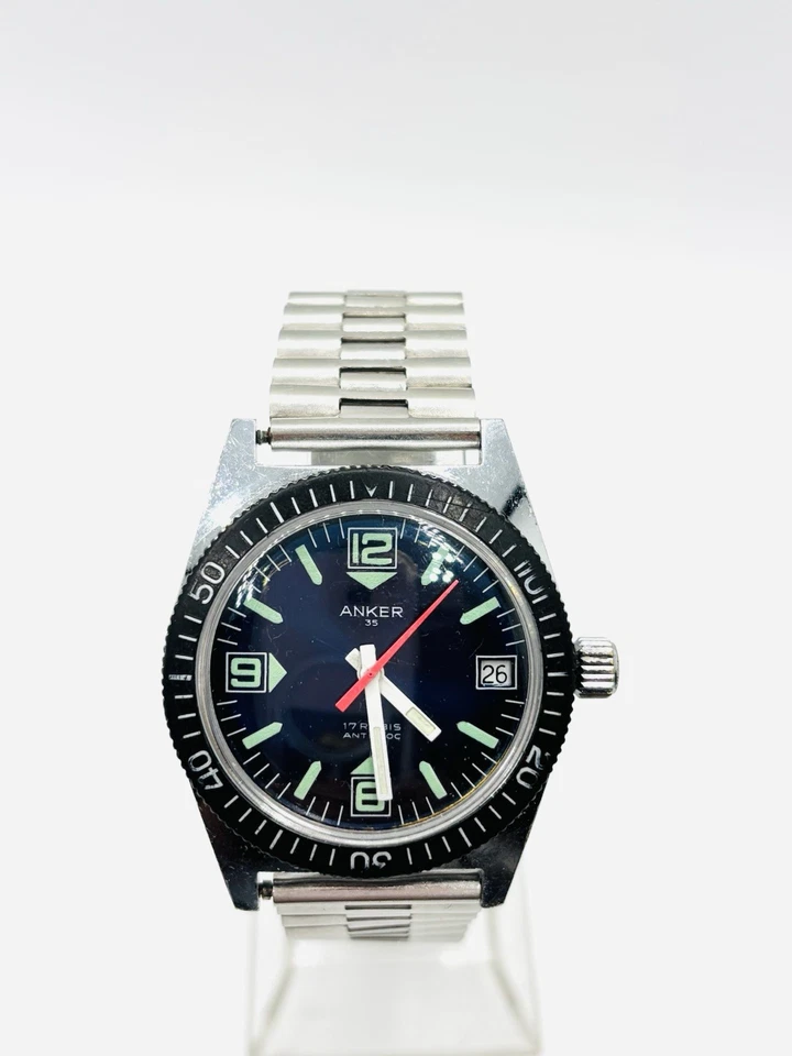 Vintage ANKER 35 Diver 17 Rubis Antichoc Relógio Automático Masculino Alemanha - Imagem 2 de 4