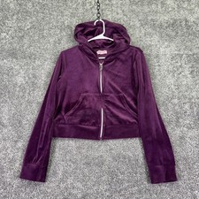 Juicy Couture Hoodie Womens Large Purple Velour Full Zip Rhinestone Logo Back