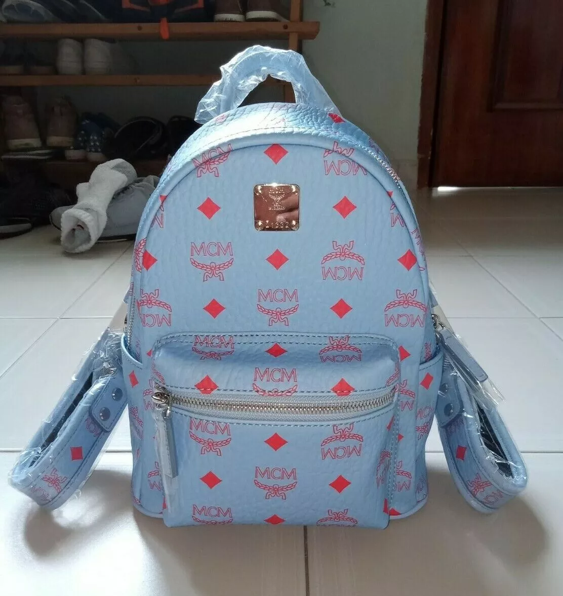 real blue mcm backpack