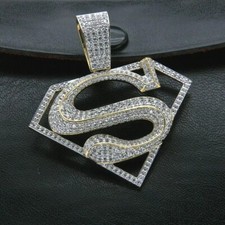 Men's 4 Ct Round Cut Lab Created Diamond Superman Pendant 14K Yellow Gold Plated