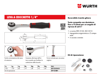 Cricchetto Würth Zebra 1/4" - Mini Cricchetto Da 6.3mm, Lunghezza 100mm - Foto 4