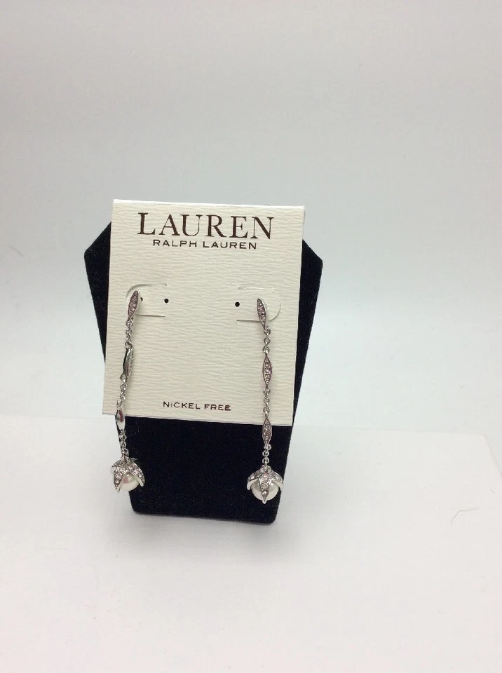 $38 LAUREN RALPH LAUREN линейный жемчуг капли пирсинг серьги #68 - Изображение 2 из 4