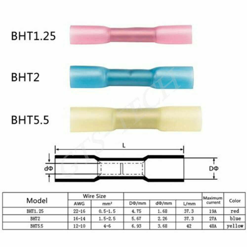 400 Pcs Butt Splice Connectors Kit 22-10 AWG Electrical Crimp Terminal Connector Kits Assorted Butt Splice Crimp Connectors Wiring Straight Crimps Te
