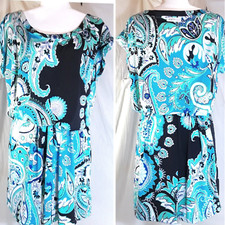 The Imprint Collection Paisley Knit Belted Shirt Dress L Coastal Officewear Boho