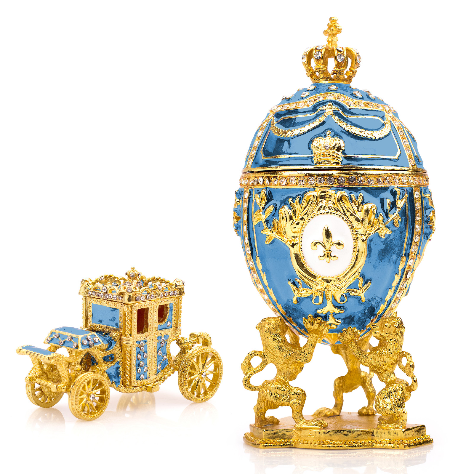 Royal Imperial Aqua Easter Egg Replica: Extra Large 6.6 inch + Carriage by Vtry
