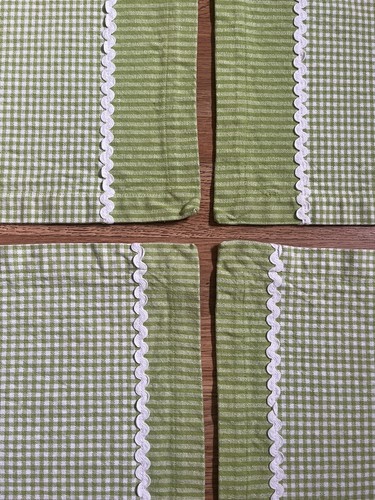 4 Vintage Green Gingham Table Mats Placemats Decor Fall Summer - Picture 3 of 5