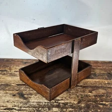 Vintage Handmade Two-Tier Wooden Paper Tray (Damaged / Sold As-Is)