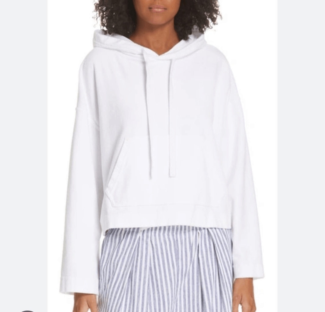 Vince Wide Sleeve Cotton Pullover Hoodie in Optic White sz XL NWT