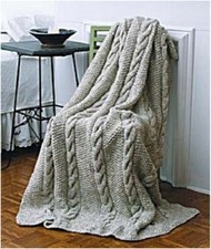 Knitting Pattern Afghan Throw or Baby Blanket with Cable Pattern in Chunky Yarn