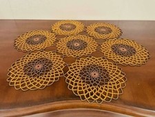BROWN  ORANGE Handmade Crochet Beaded Doily 21  