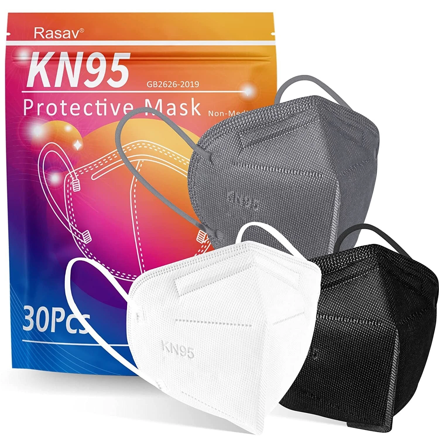 KN95 Face Masks, 30 Pack Comfortable 5 Layer Cup Dust Safety Mask, Protect