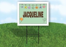 JACQUELINE WELCOME BABY GREEN 18 in x 24 in Yard Sign Road Sign with Stand