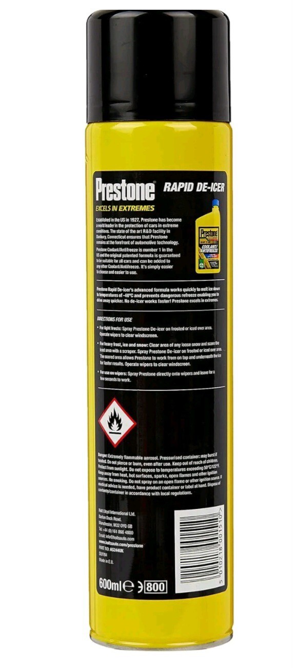 Prestone Rapid Windscreen Car De Icer Aerosol Spray Melts Ice Snow
