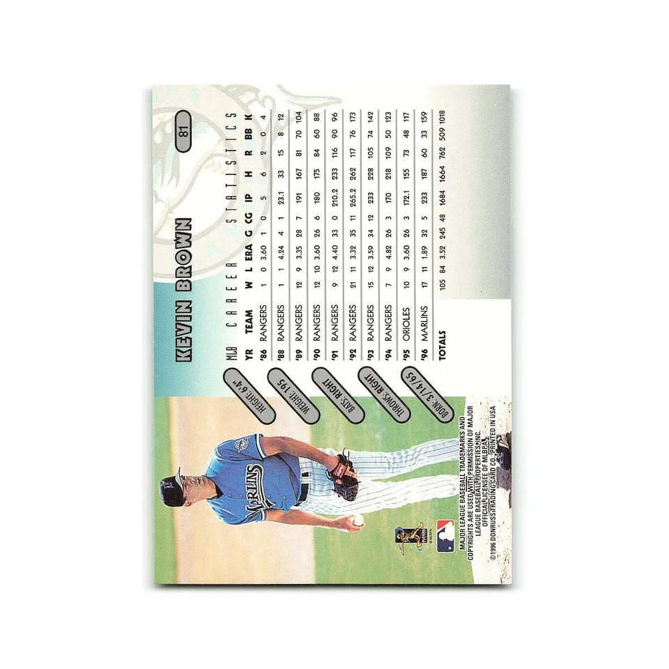 Kevin Brown 1997 Donruss #81 Florida Marlins Baseball Card NM - Image 2 of 3