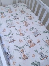 Safari Animals , Baby  Cot , Cot Bed Fitted Sheet 100% COTTON , Sage Jungle