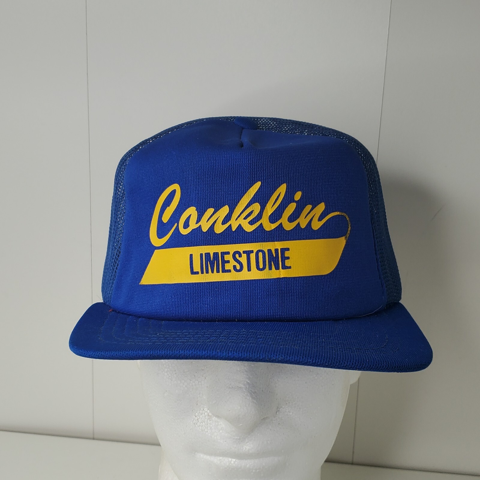 VTG Conklin Lime Stone Mesh Trucker Hat Snapback Cap Lincoln Rhode