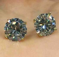 4Ct Round Cut Lab Created Diamond Stud Earrings 14K Yellow Gold Finish Silver