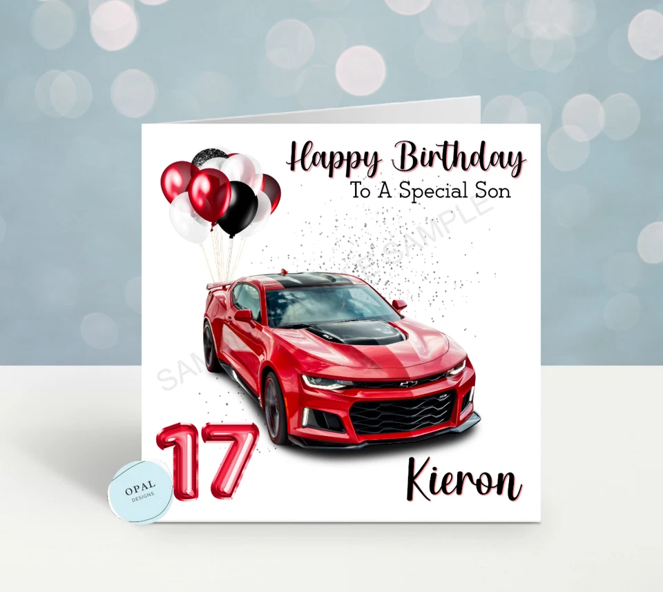 Personalised Birthday card sports car 17th 18th 21st 30th Son Grandson Boys men