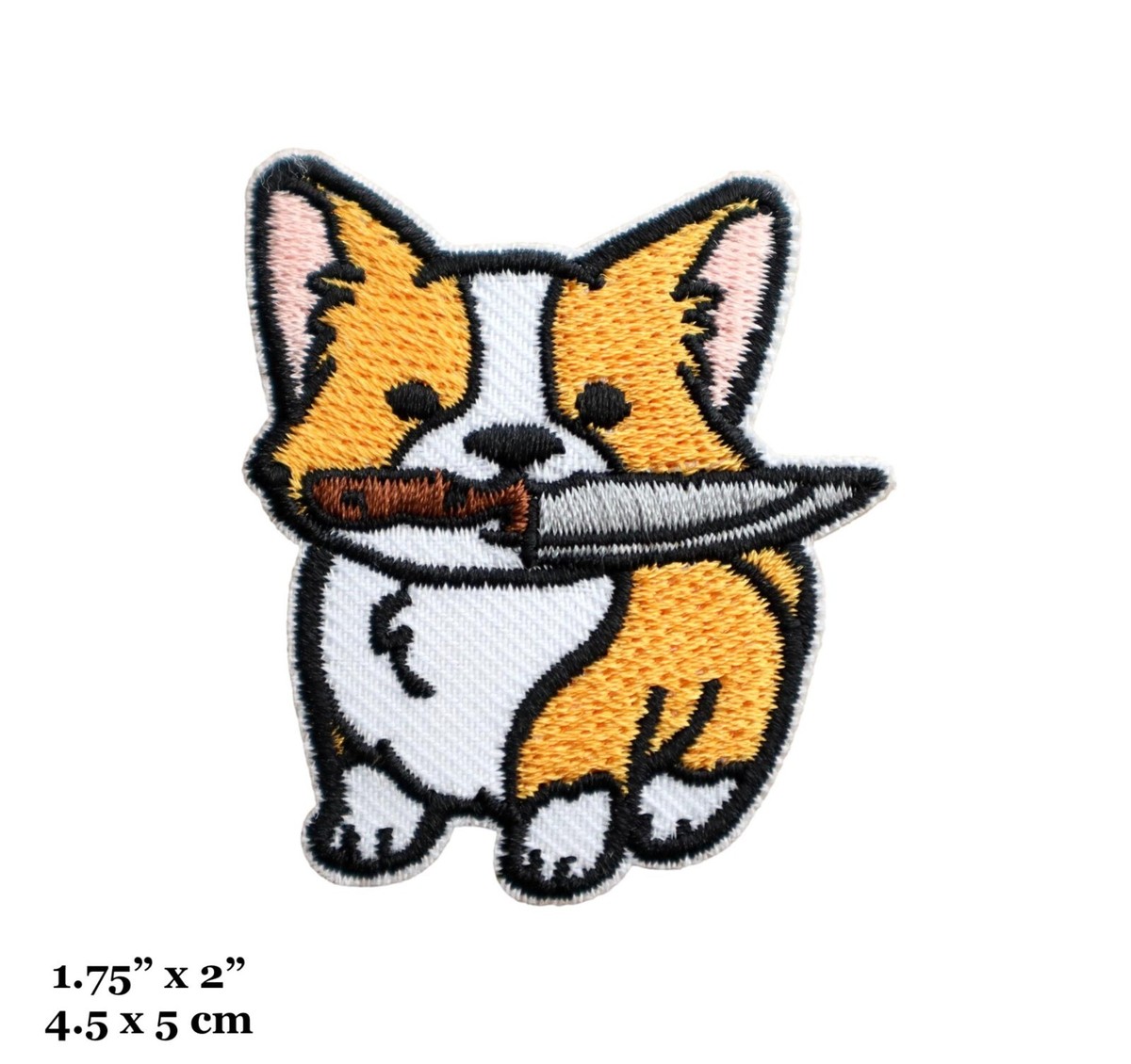 Cute Corgi Dog Holding Knife Killer Funny Meme Embroidered Iron On
