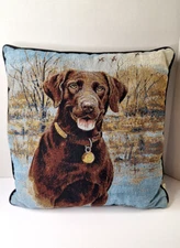 Vtg KILLEN Tapestry Throw Pillow "My Companion" Chocolate Lab Dog USA  17" x 17"