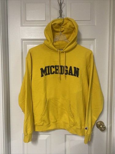 Michigan Wolverines NCAA Hoodie Sweatshirt Champion Sewn Maize N Blue Mens L